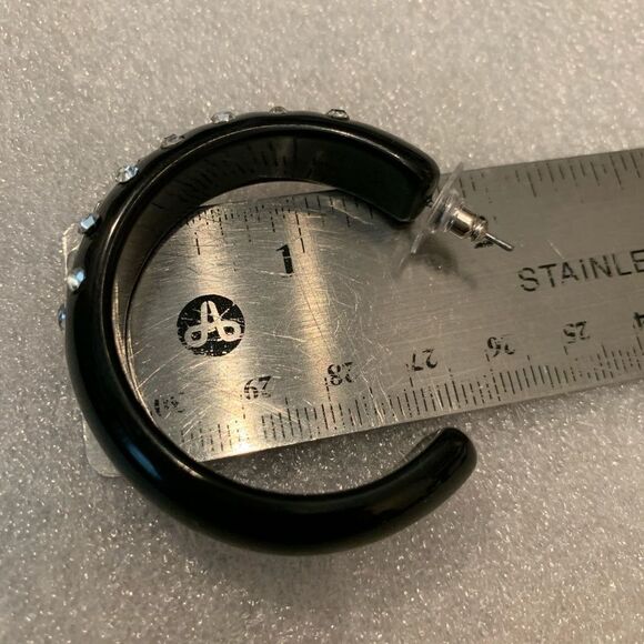 Large Huggie Hoop black Rhinestone Earrings - Picture 7 of 8